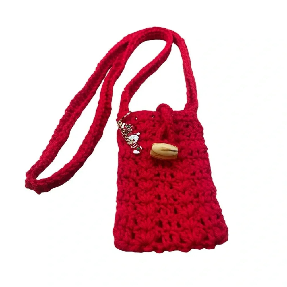 Bag Crossbody Crochet Purse Phone Pouch Christmas Red Handmade Summer Fun